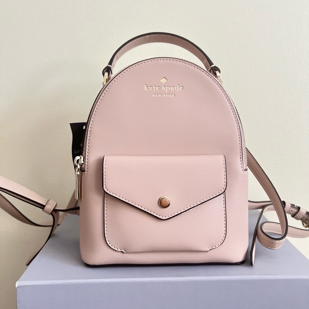 Kate Spade NY Schuyler Mini Backpack Saffiano Leather Bag Warm Beige K8702